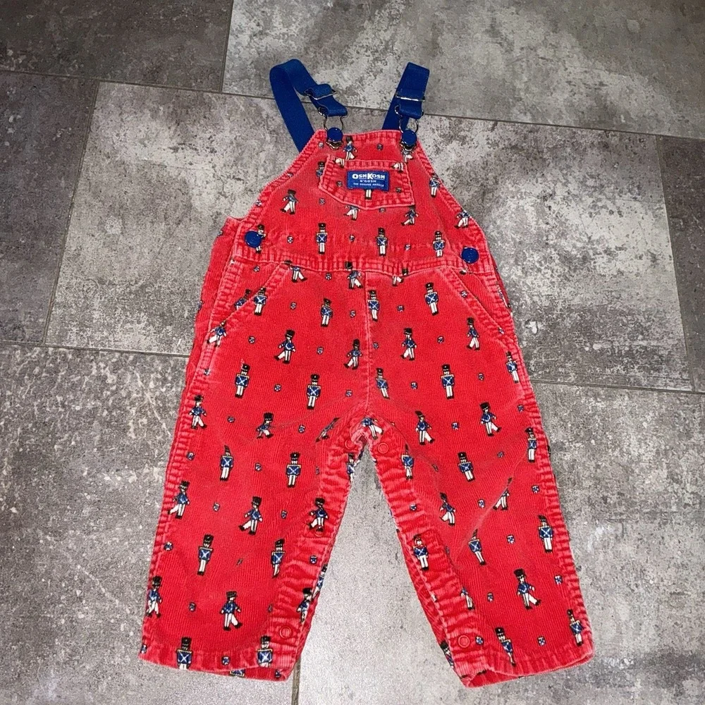 Vintage 24 months Oshkosh Vestbak Red Corduroy Christmas Toy Soldiers Overalls
